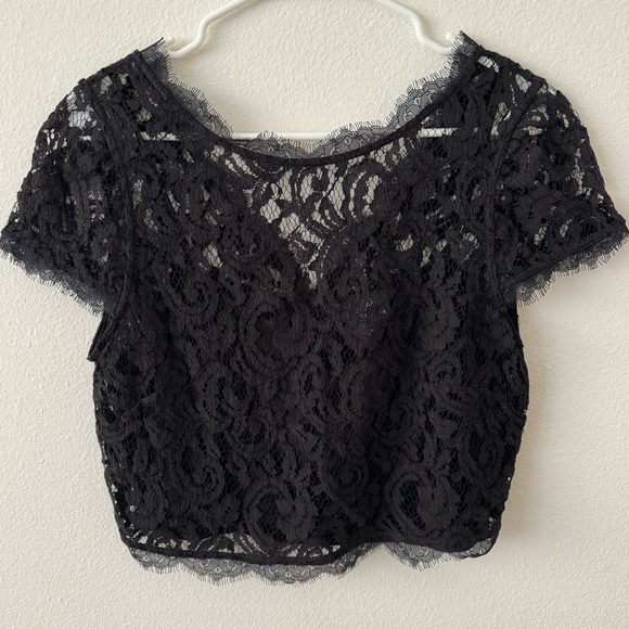 Adrianna Papell Illusion Lace Crop Top in Black; US Size 12 - Picture 1 of 4